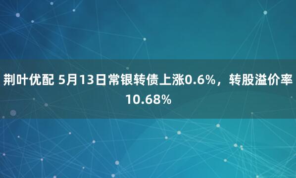 荆叶优配 5月13日常银转债上涨0.6%，转股溢价率10.68%